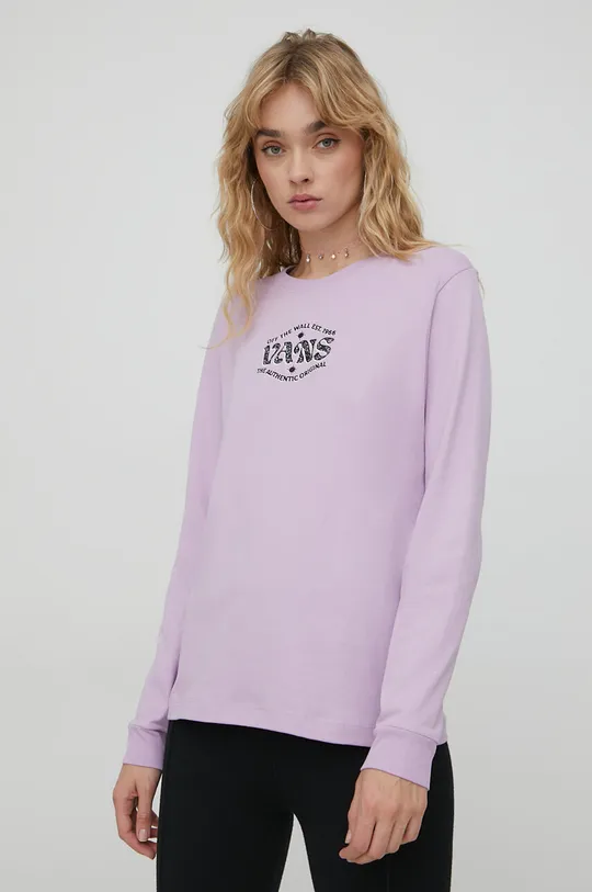 fialová Bavlnené tričko s dlhým rukávom Vans