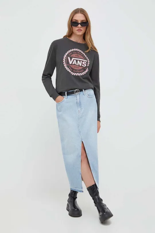 Βαμβακερή μπλούζα με μακριά μανίκια Vans γκρί