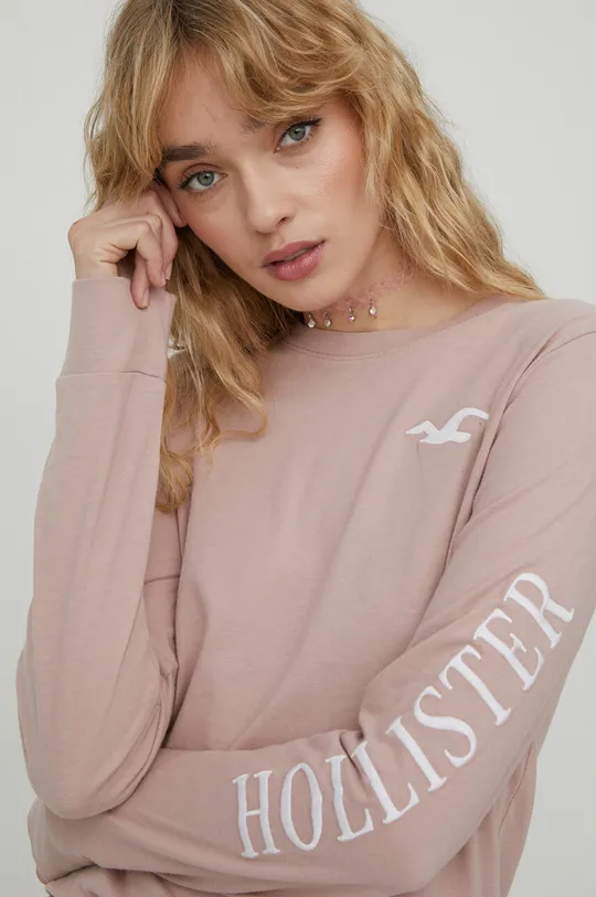 ροζ Βαμβακερή μπλούζα με μακριά μανίκια Hollister Co. Γυναικεία