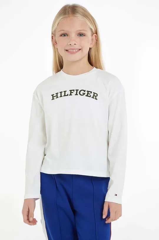 bijela Dječja pamučna majica dugih rukava Tommy Hilfiger Za djevojčice