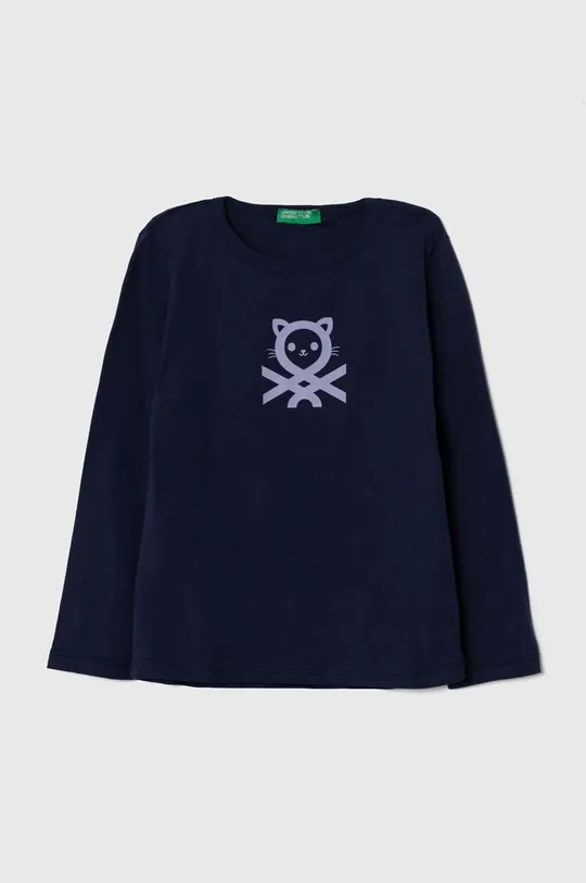 tmavomodrá Detská bavlnená košeľa s dlhým rukávom United Colors of Benetton Dievčenský