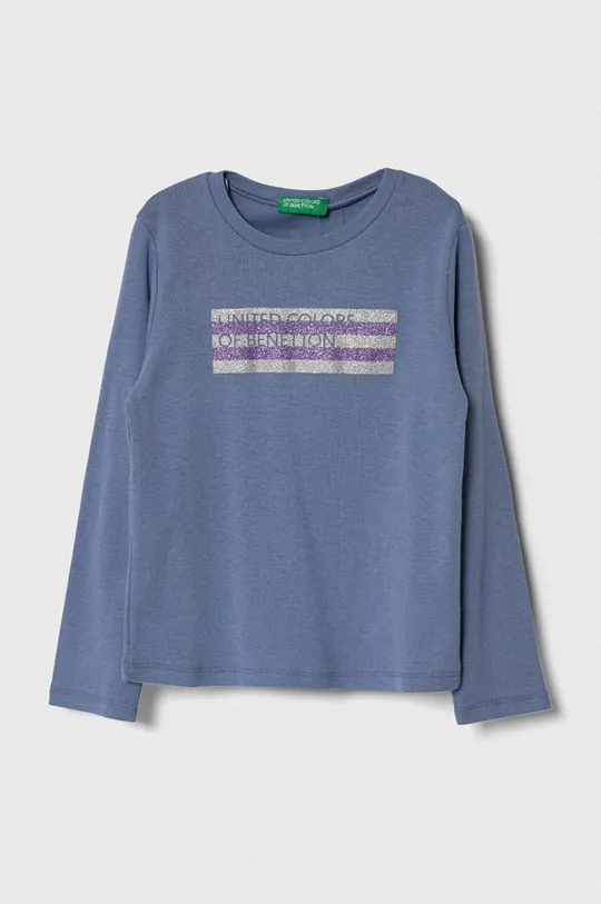 modrá Detská bavlnená košeľa s dlhým rukávom United Colors of Benetton Dievčenský
