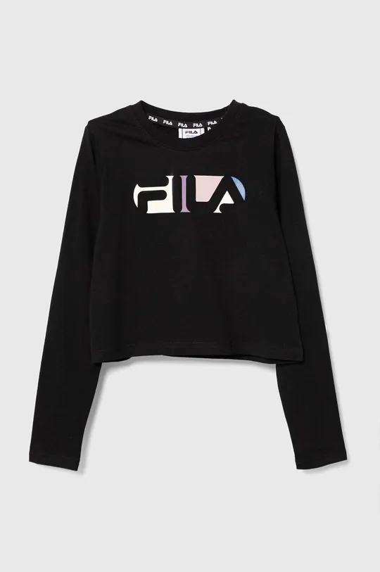 čierna Detská bavlnená košeľa s dlhým rukávom Fila BIEBERN cropped longsleeve shirt Dievčenský