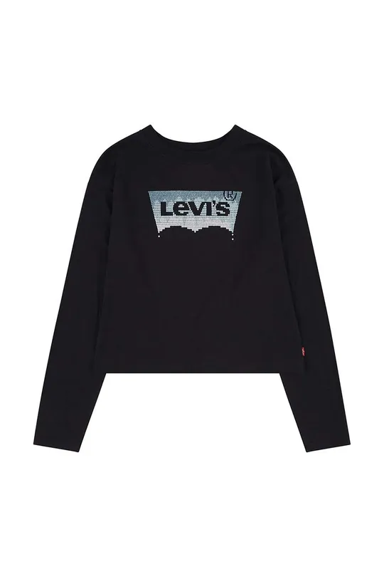 črna Otroška bombažna majica z dolgimi rokavi Levi's Dekliški