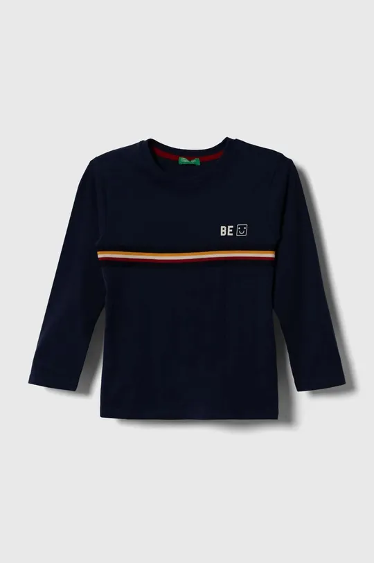 tmavomodrá Detská bavlnená košeľa s dlhým rukávom United Colors of Benetton Detský