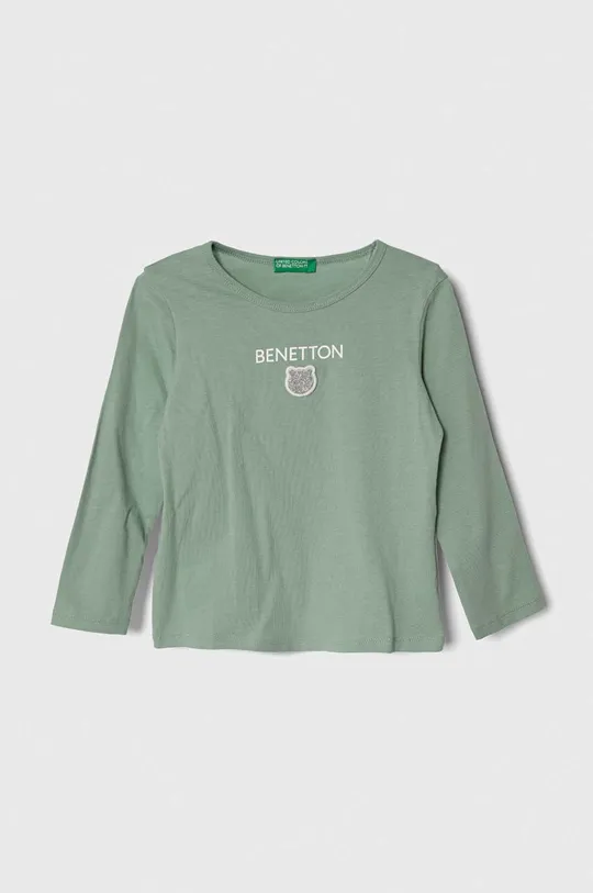 zelena Otroška bombažna majica z dolgimi rokavi United Colors of Benetton Otroški