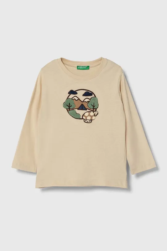 μπεζ Βαμβακερή μπλούζα με μακριά μανίκια United Colors of Benetton Παιδικά