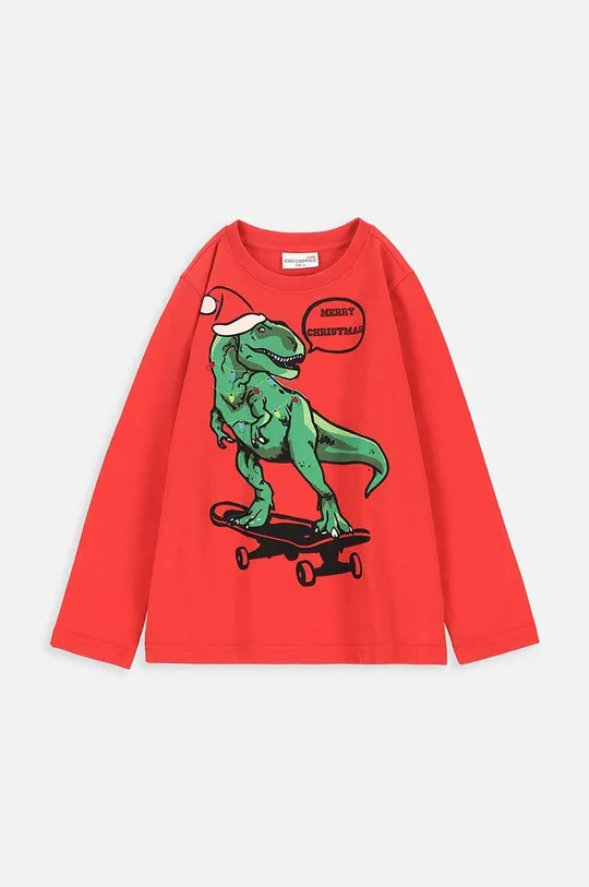 Otroška bombažna majica z dolgimi rokavi Coccodrillo rdeča