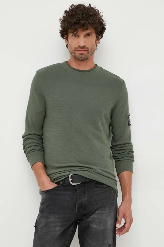 zelena Bombažen pulover Calvin Klein Jeans