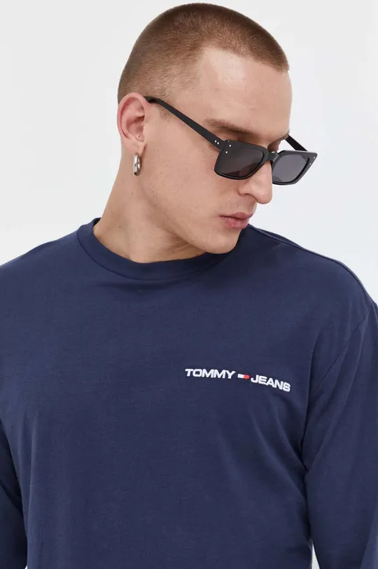σκούρο μπλε Βαμβακερή μπλούζα με μακριά μανίκια Tommy Jeans