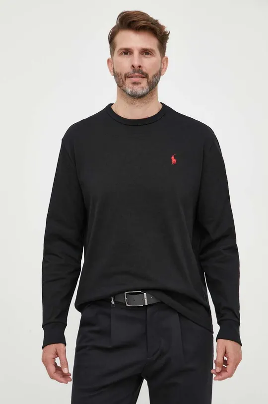 črna Bombažna majica z dolgimi rokavi Polo Ralph Lauren Moški
