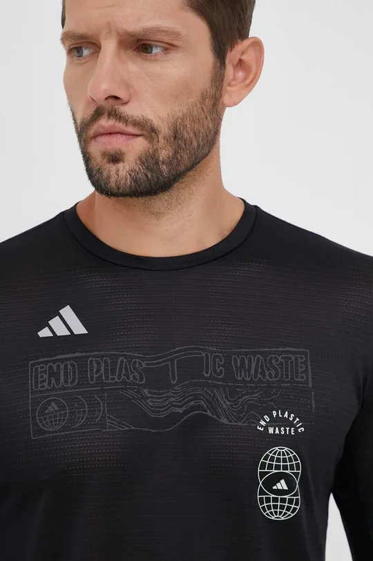 μαύρο Μακρυμάνικο μπλουζάκι για τρέξιμο adidas Performance Run for the Oceans Ανδρικά
