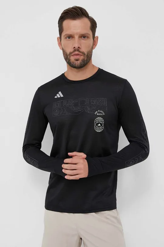 μαύρο Μακρυμάνικο μπλουζάκι για τρέξιμο adidas Performance Run for the Oceans