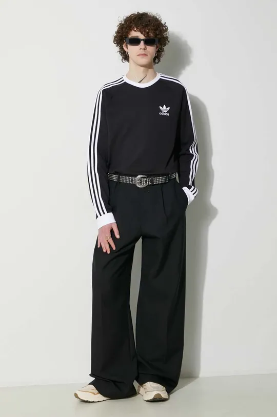 negru adidas Originals longsleeve din bumbac 3-Stripes Long Sleeve Tee De bărbați