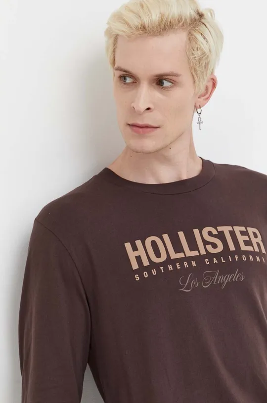 καφέ Βαμβακερή μπλούζα με μακριά μανίκια Hollister Co. Ανδρικά