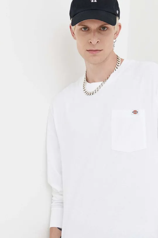 bela Bombažna majica z dolgimi rokavi Dickies