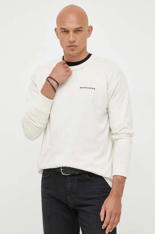 béžová Bavlnené tričko s dlhým rukávom Marc O'Polo DENIM Pánsky