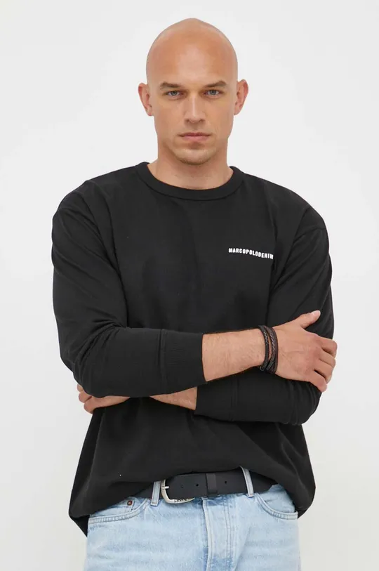 črna Bombažna majica z dolgimi rokavi Marc O'Polo DENIM Moški