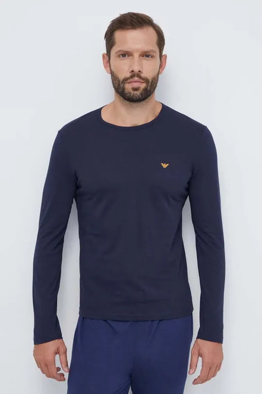 Bavlnené tričko s dlhým rukávom Emporio Armani Underwear tmavomodrá