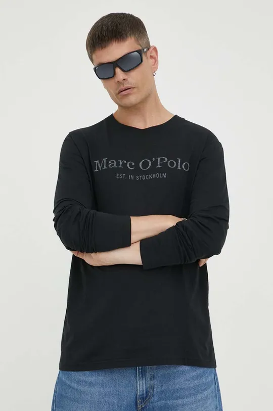 Βαμβακερή μπλούζα με μακριά μανίκια Marc O'Polo μαύρο