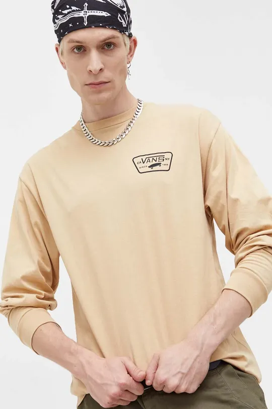 Bavlnené tričko s dlhým rukávom Vans béžová