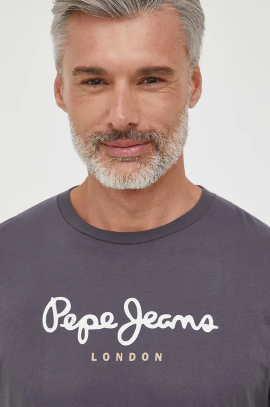 γκρί Βαμβακερή μπλούζα με μακριά μανίκια Pepe Jeans Eggo