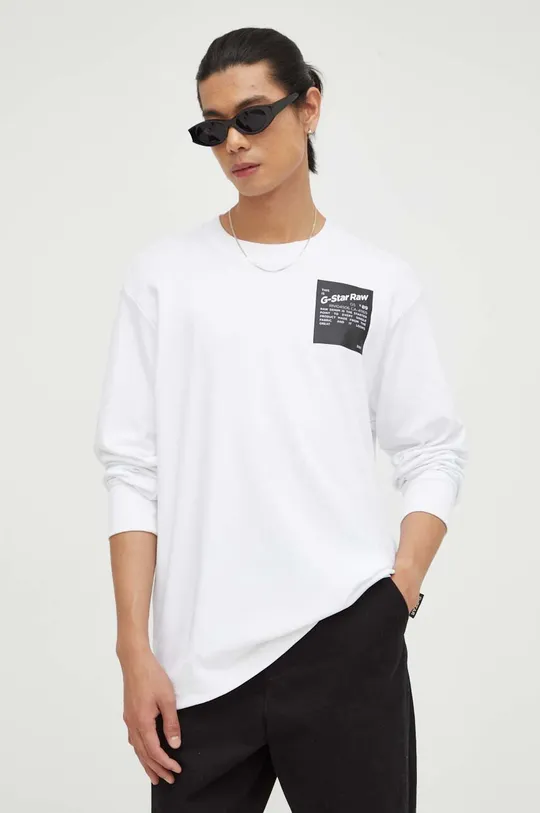 Bavlnené tričko s dlhým rukávom G-Star Raw biela