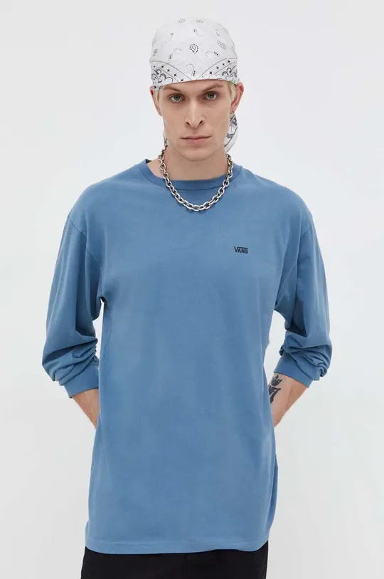 modrá Bavlnené tričko s dlhým rukávom Vans Pánsky