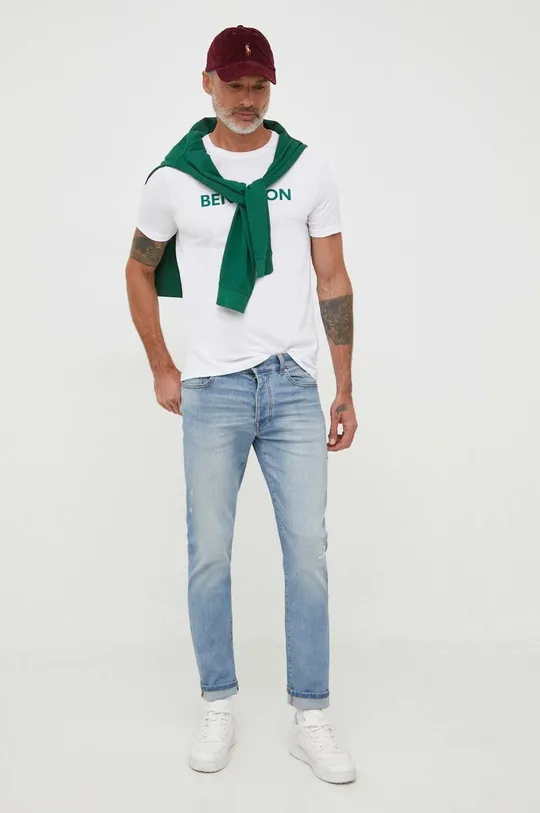 Βαμβακερή μπλούζα με μακριά μανίκια United Colors of Benetton πράσινο