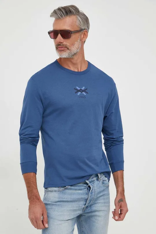 modrá Bavlnené tričko s dlhým rukávom United Colors of Benetton Pánsky