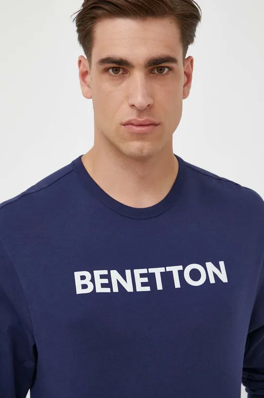σκούρο μπλε Βαμβακερή μπλούζα με μακριά μανίκια United Colors of Benetton Ανδρικά