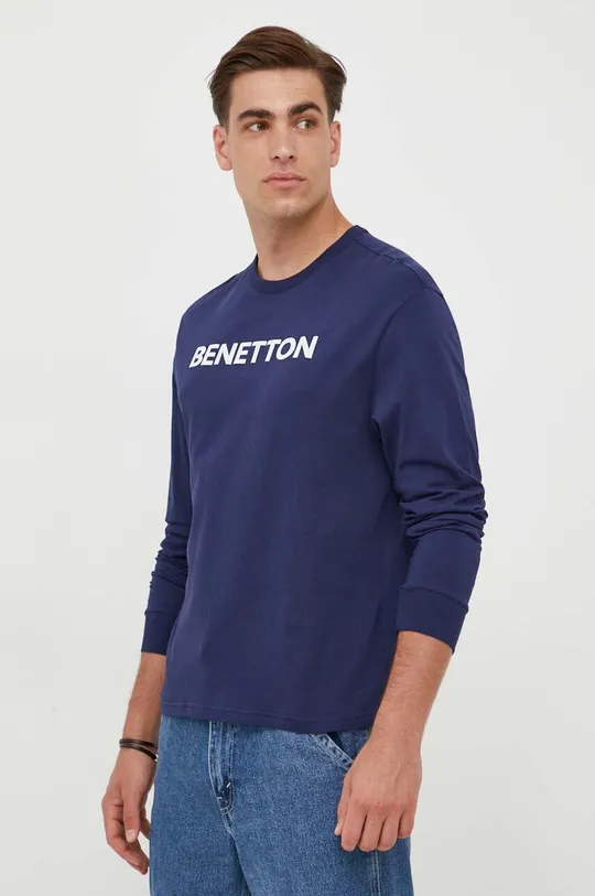 σκούρο μπλε Βαμβακερή μπλούζα με μακριά μανίκια United Colors of Benetton
