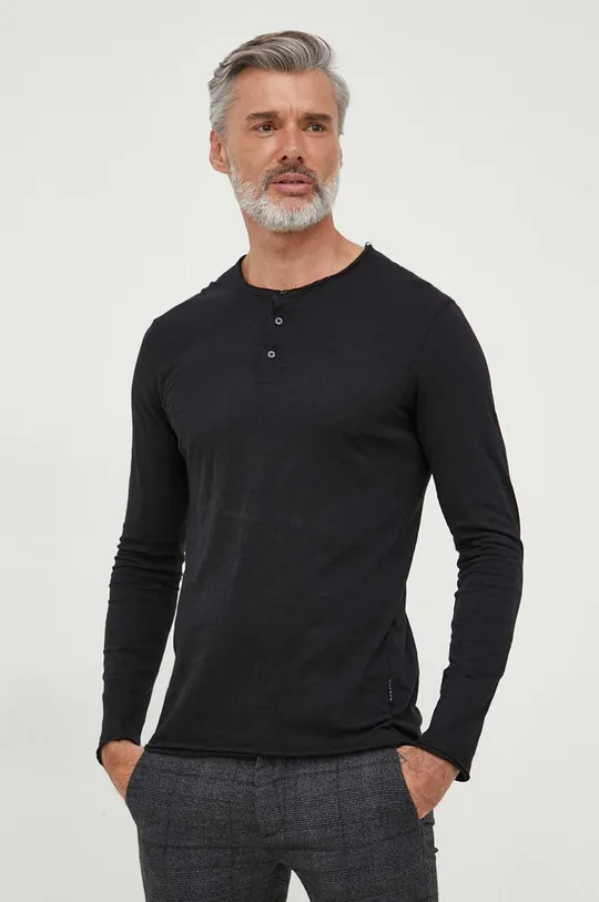 μαύρο Βαμβακερή μπλούζα με μακριά μανίκια Sisley Ανδρικά