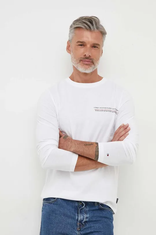 λευκό Βαμβακερή μπλούζα με μακριά μανίκια Tommy Hilfiger Ανδρικά