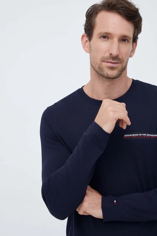 granatowy Tommy Hilfiger longsleeve bawełniany Męski