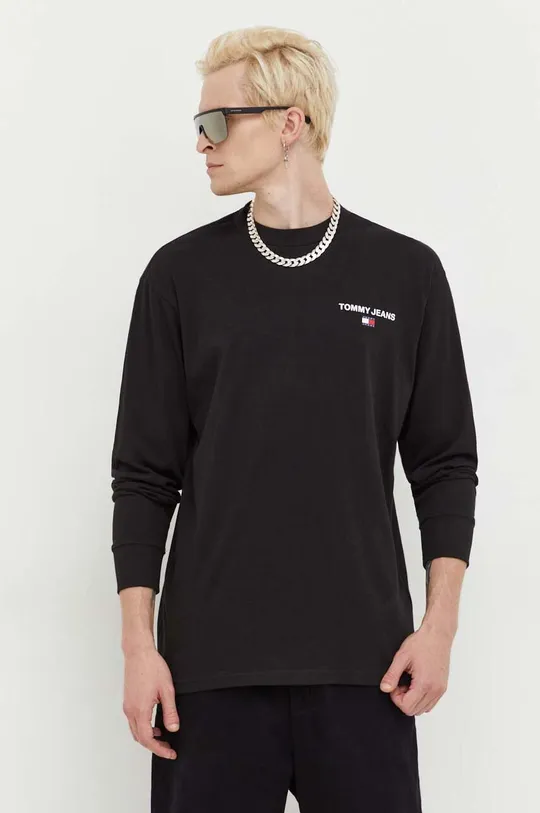 čierna Bavlnené tričko s dlhým rukávom Tommy Jeans Pánsky