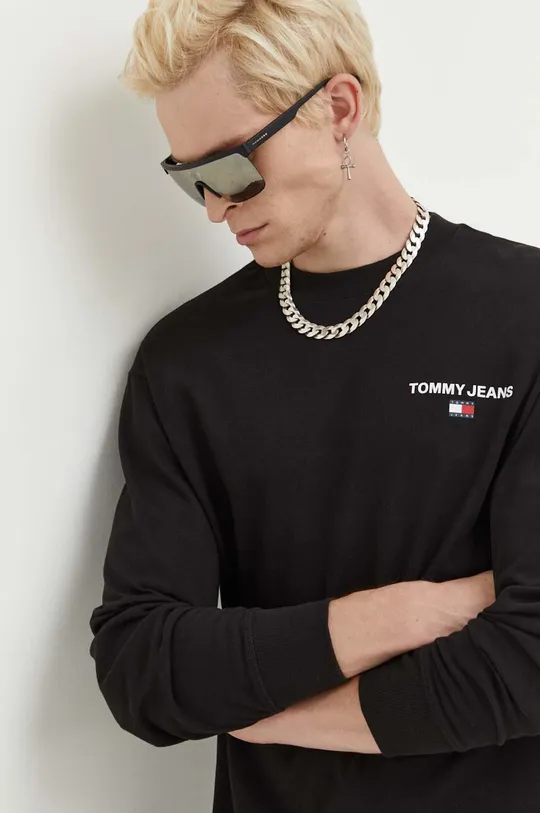črna Bombažna majica z dolgimi rokavi Tommy Jeans