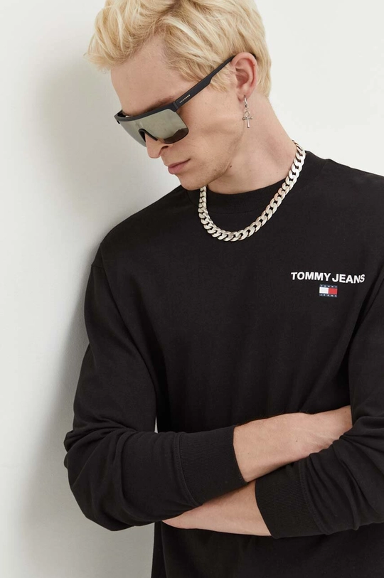 fekete Tommy Jeans pamut hosszúujjú