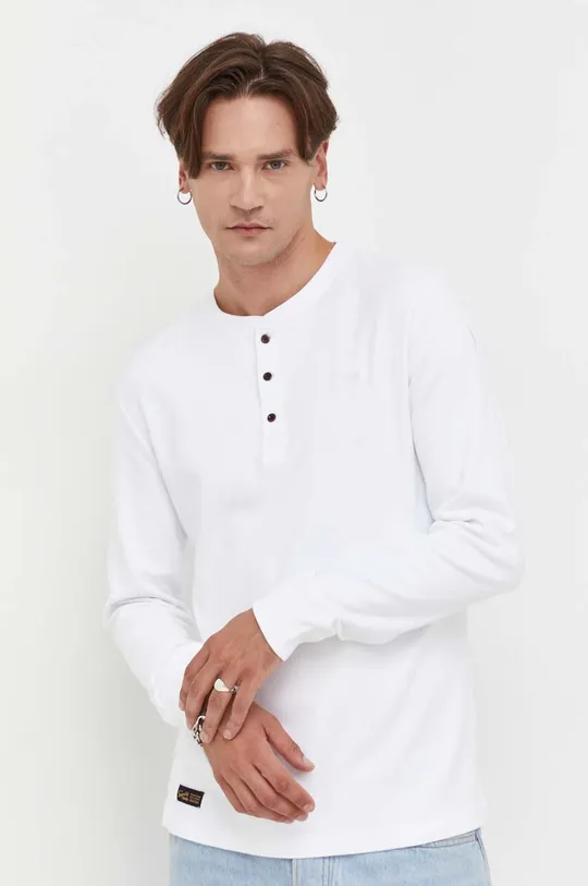 biela Bavlnené tričko s dlhým rukávom Superdry Pánsky