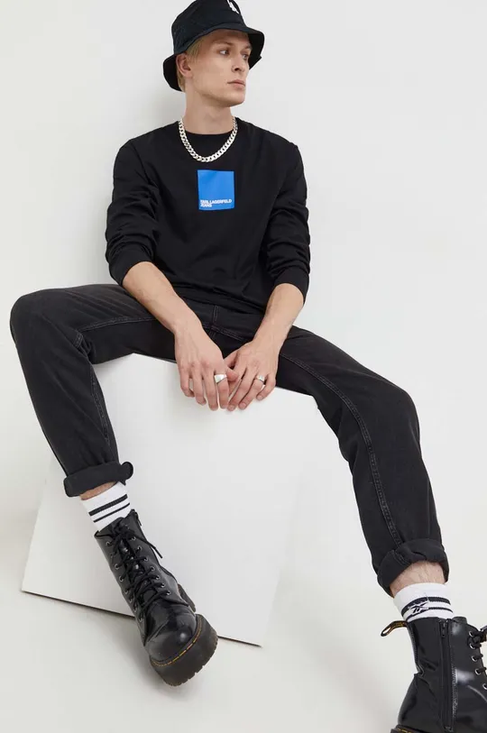 Βαμβακερή μπλούζα με μακριά μανίκια Karl Lagerfeld Jeans μαύρο