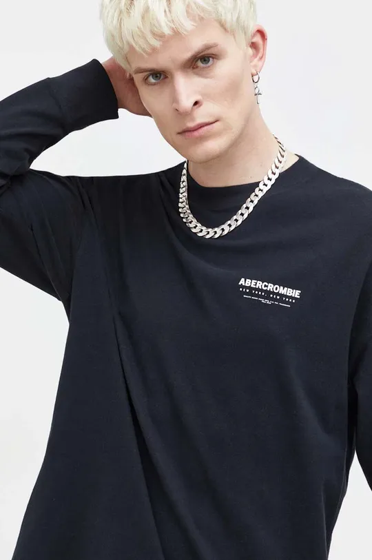 črna Bombažna majica z dolgimi rokavi Abercrombie & Fitch