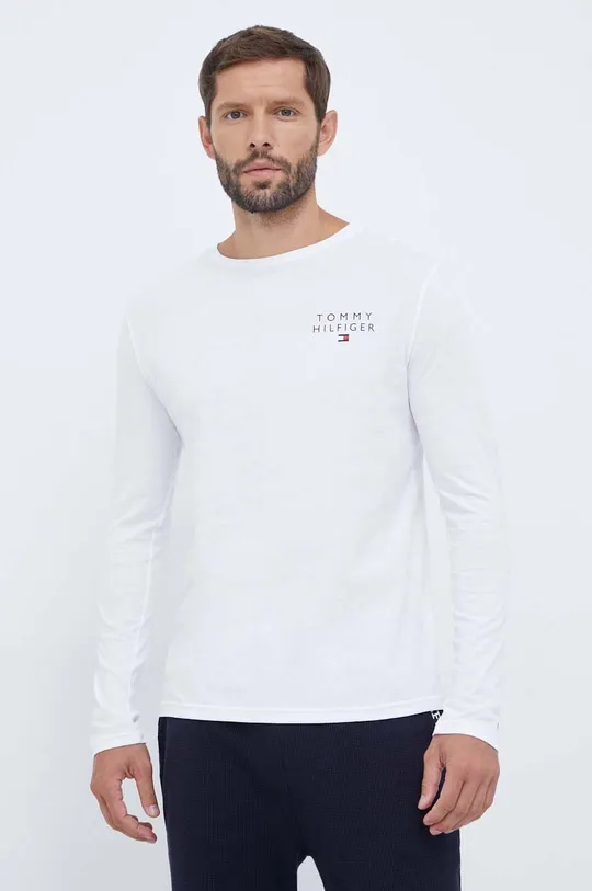 biela Bavlnené tričko s dlhým rukávom Tommy Hilfiger Pánsky