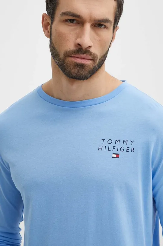 kék Tommy Hilfiger pamut hosszú ujjú otthoni viseletre