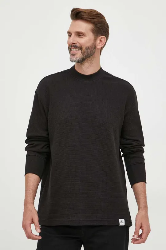 crna Pamučna majica dugih rukava Calvin Klein Jeans Muški