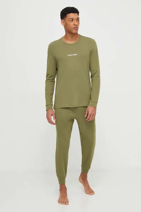 Majica z dolgimi rokavi lounge Calvin Klein Underwear zelena