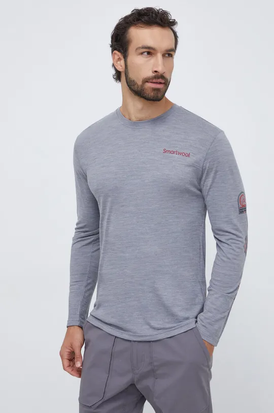 siva Športna majica z dolgimi rokavi Smartwool Outdoor Patch Graphic Moški