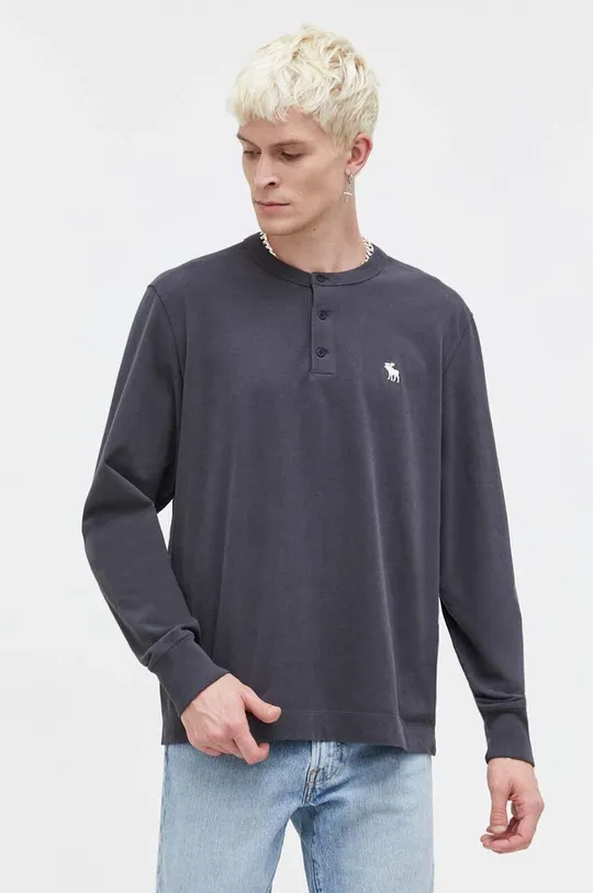 sivá Bavlnené tričko s dlhým rukávom Abercrombie & Fitch Pánsky