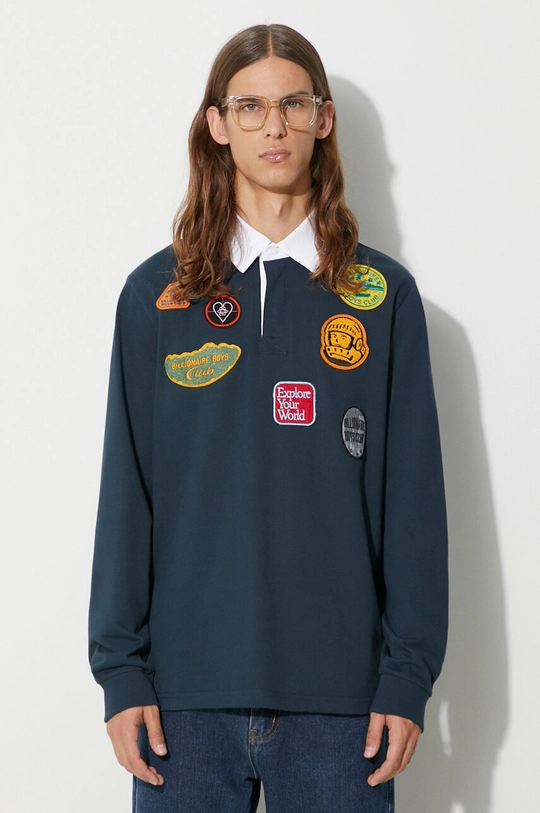 тёмно-синий Хлопковый лонгслив Billionaire Boys Club PATCHES RUGBY SHIRT Мужской