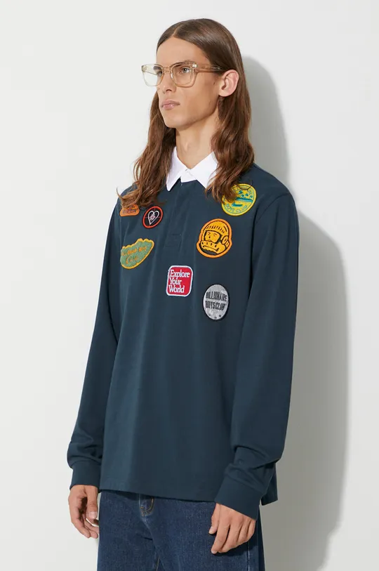 blu navy Billionaire Boys Club top a maniche lunghe in cotone PATCHES RUGBY SHIRT