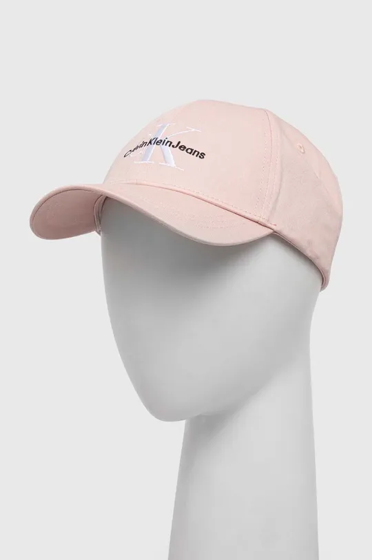 różowy Calvin Klein Jeans czapka z daszkiem bawełniana Damski